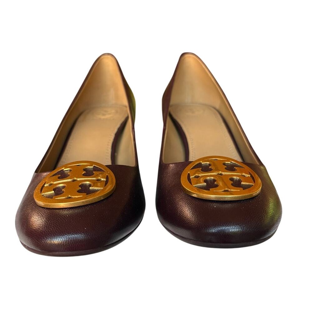 Tory Burch Benton Burgundy Block Heel Pumps Classic Polished Office Event size 8 - Picture 3 of 15